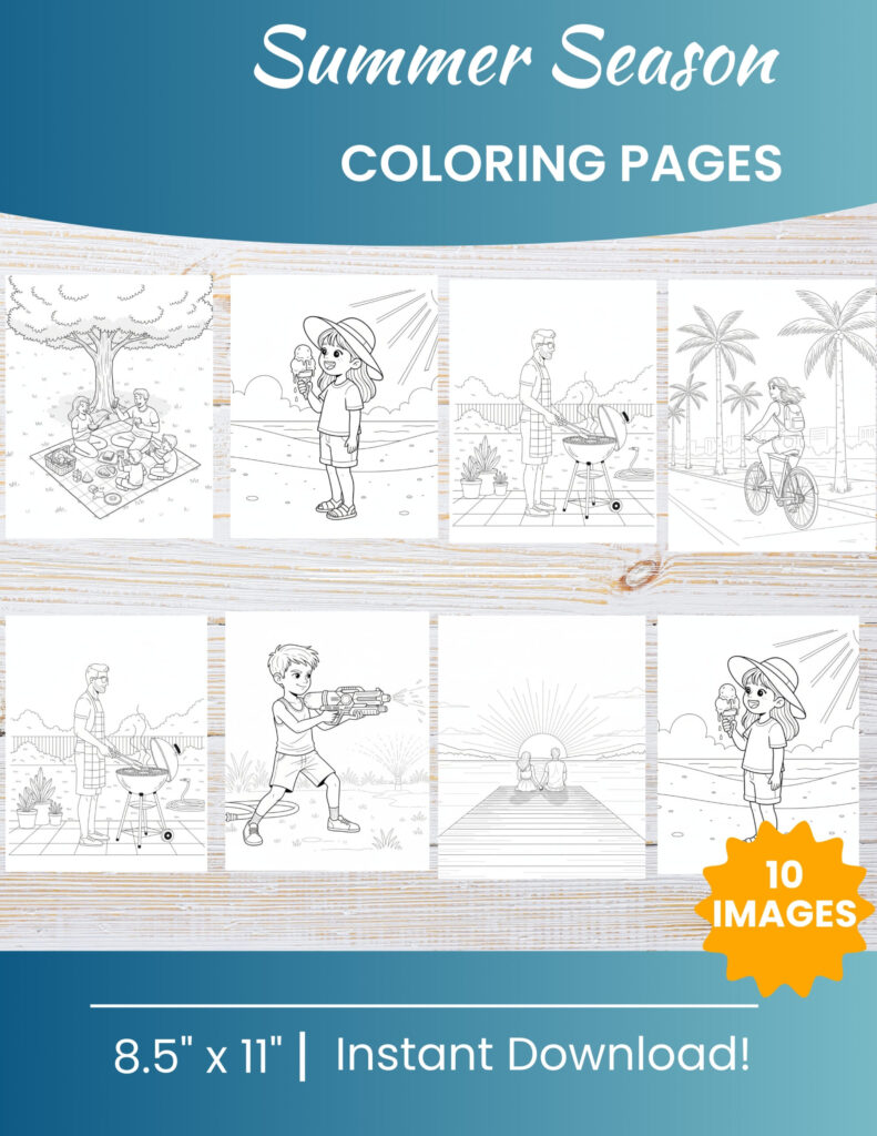 10 Printable Summer Coloring Pages for Kids | Free PDF Download