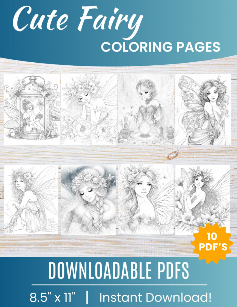 Free Printable Fairy coloring pages for kids | 10 PDF Download
