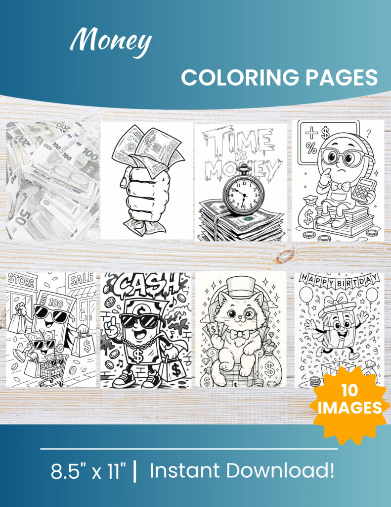 10 Free Printable Money Coloring Pages for Kids | Instant PDF Download