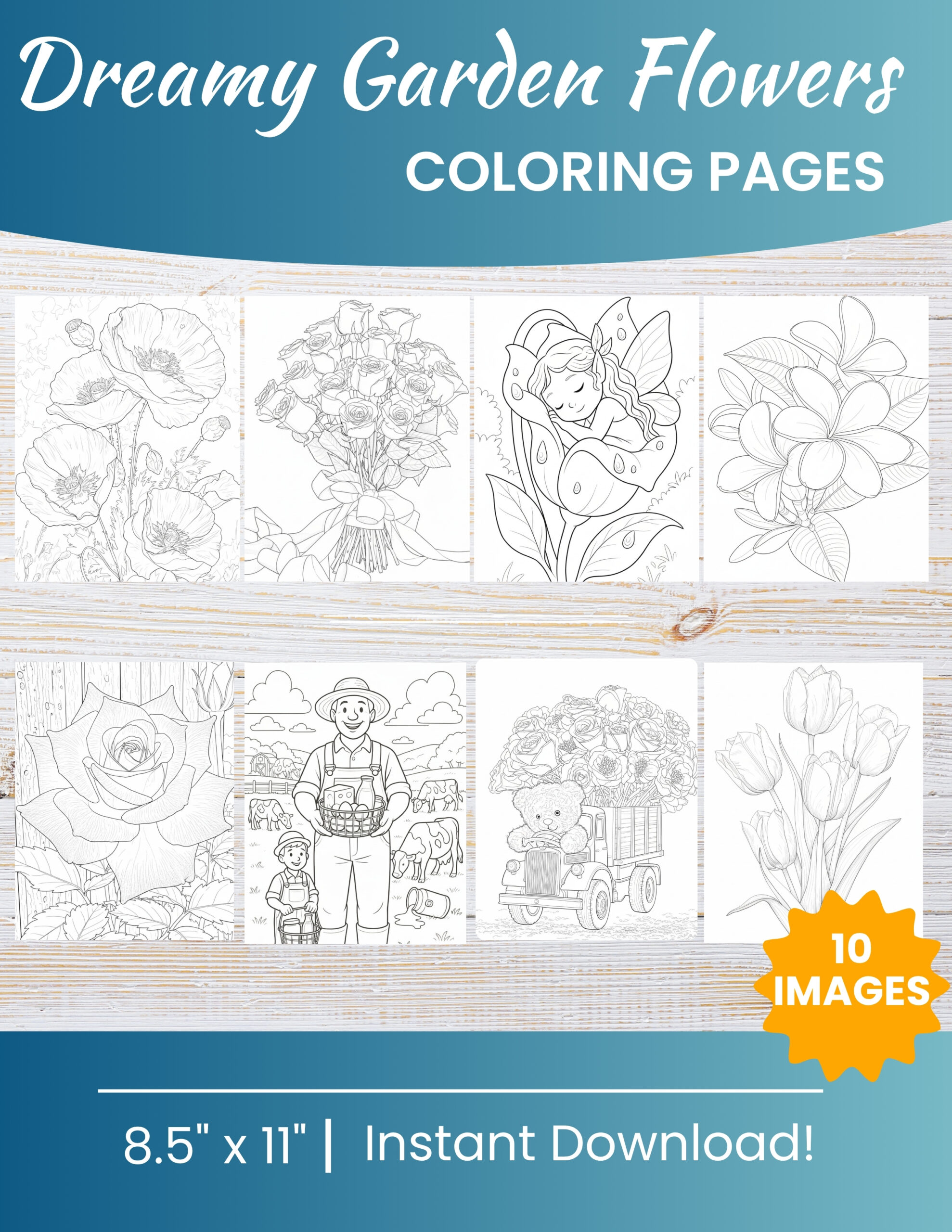 10 Free Printable Flower Coloring Pages for Kids | Instant PDF Download 1 Flower Coloring Pages