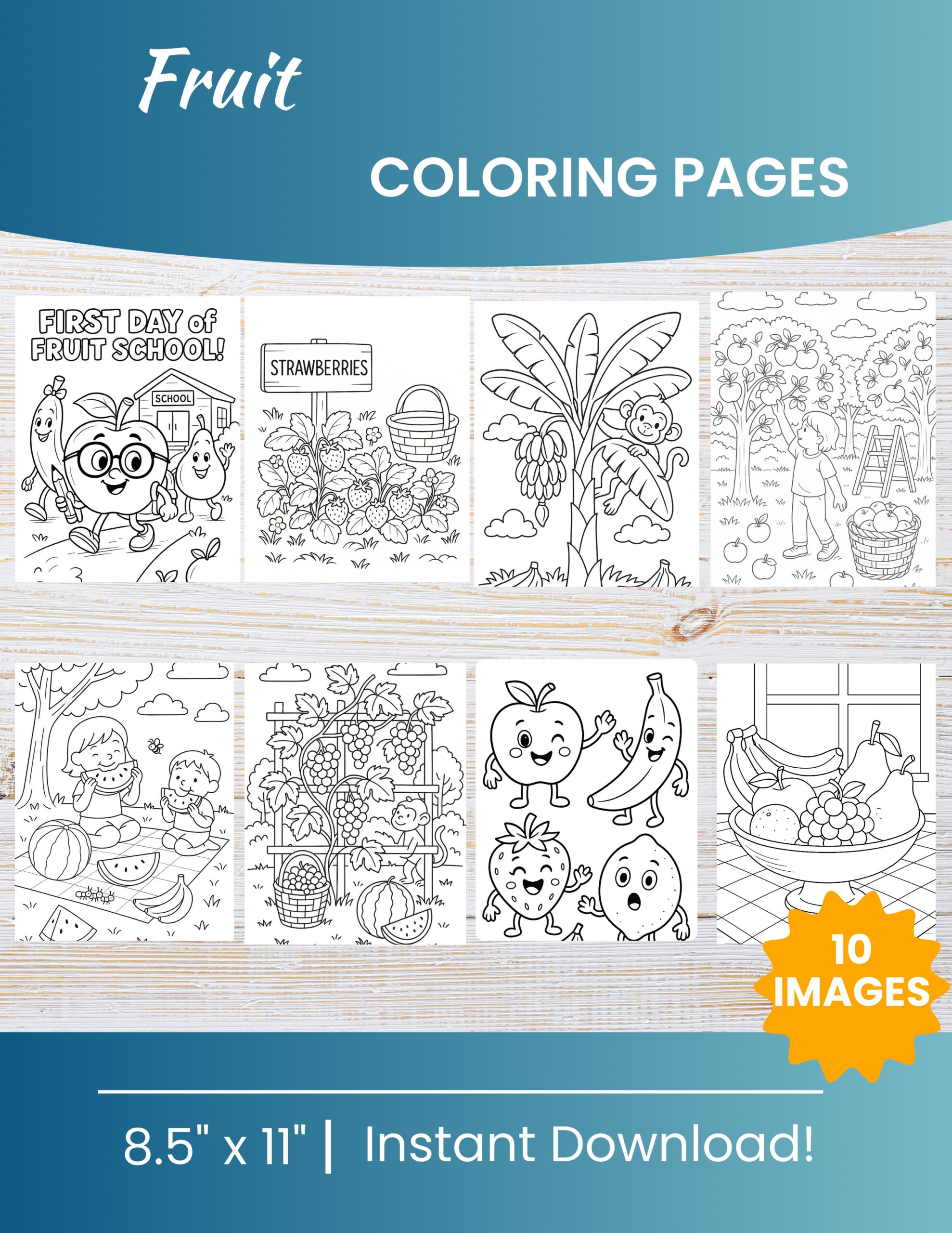 10 Free Printable Fruit Coloring Pages for Kids | Instant PDF Download 1 Fruit Coloring Pages
