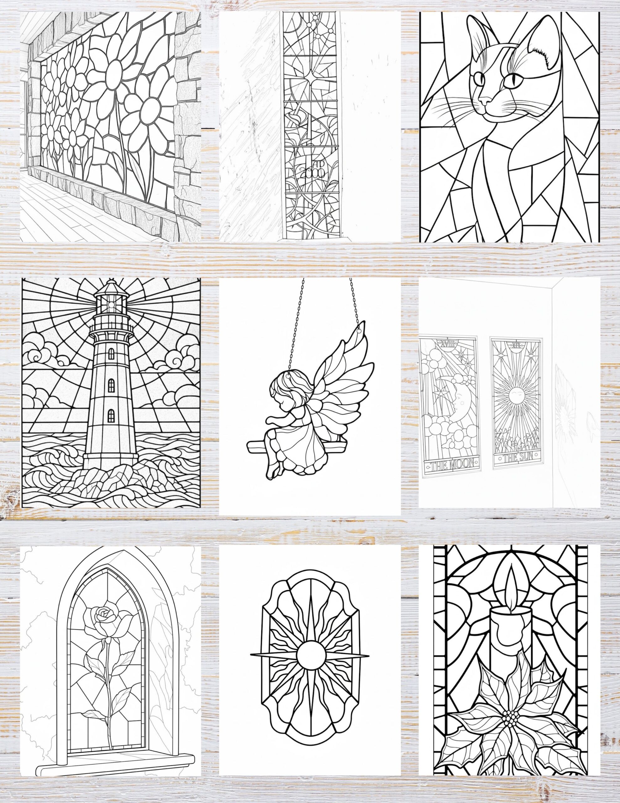 10 Printable Stained Glass Coloring Pages for Kids | Free PDF Download 2 Stained glass-themed coloring pages featuring intricate patterns and vibrant designs