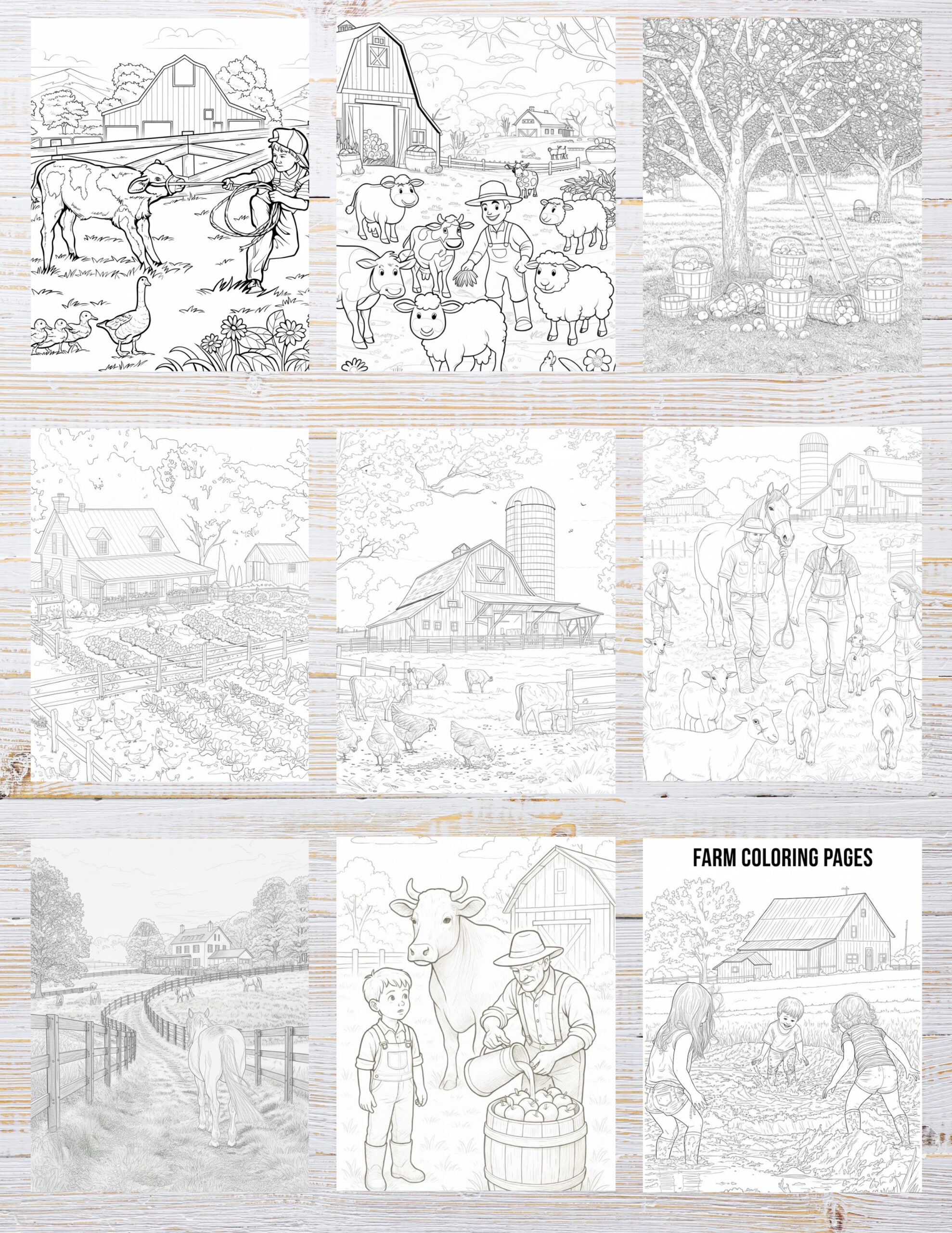 Farm Coloring Pages – 10 Free Printables 2 “Farm coloring pages for kids featuring barns, animals, tractors and easy printable farm scenes – instant download activity sheets.”