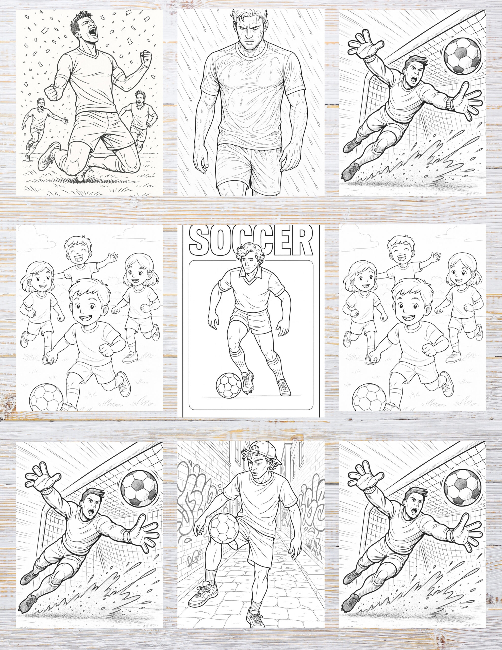 10 Printable Soccer Coloring Pages for Kids | Free PDF Download 2 Soccer-themed coloring pages featuring players, balls, and action scenes