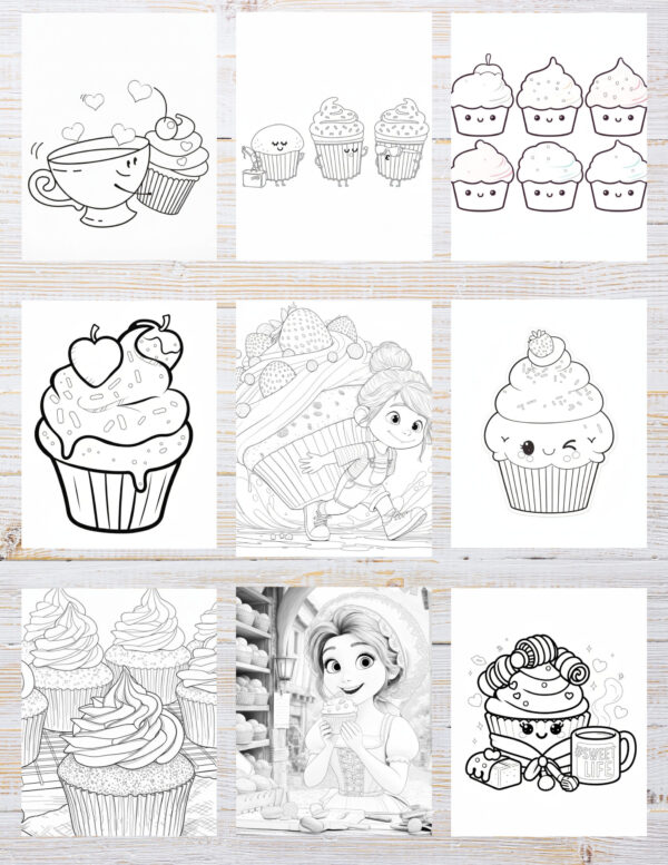10 Free Printable Cute Cupcake Coloring Pages for Kids | Instant PDF ...