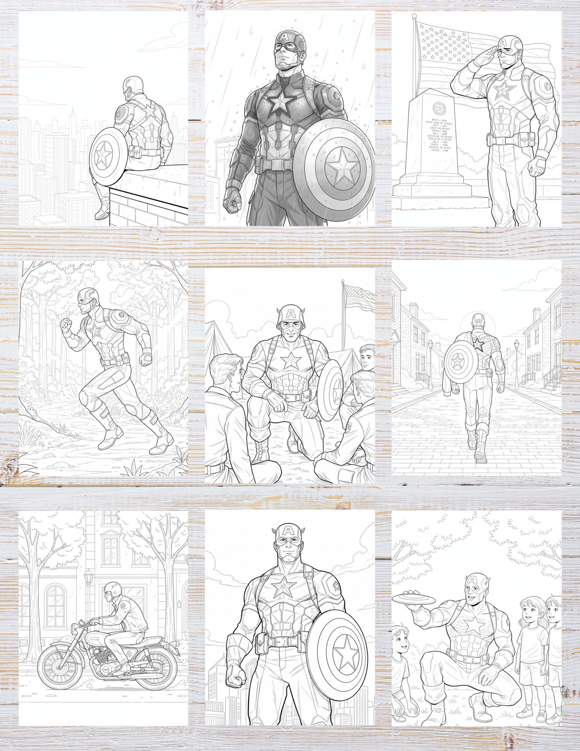 10 Printable Captain America Coloring Pages for Kids | Free PDF Download 2 Printable Captain America illustrations with heroic scenes and action poses for creative coloring activities
