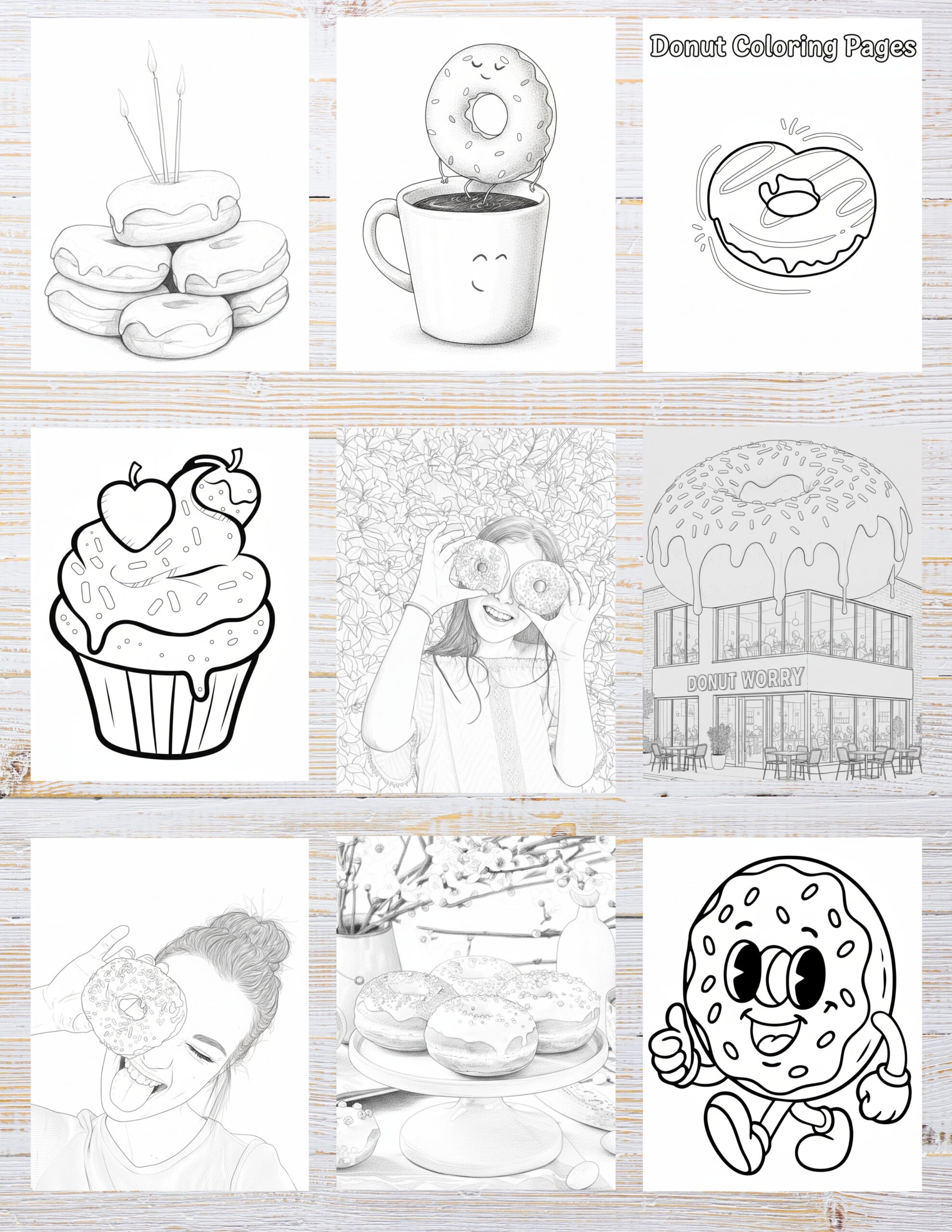 Donut Coloring Pages – 10 Free Printables 2 “Printable Donut coloring page for kids – sweet and fun PDF illustration”