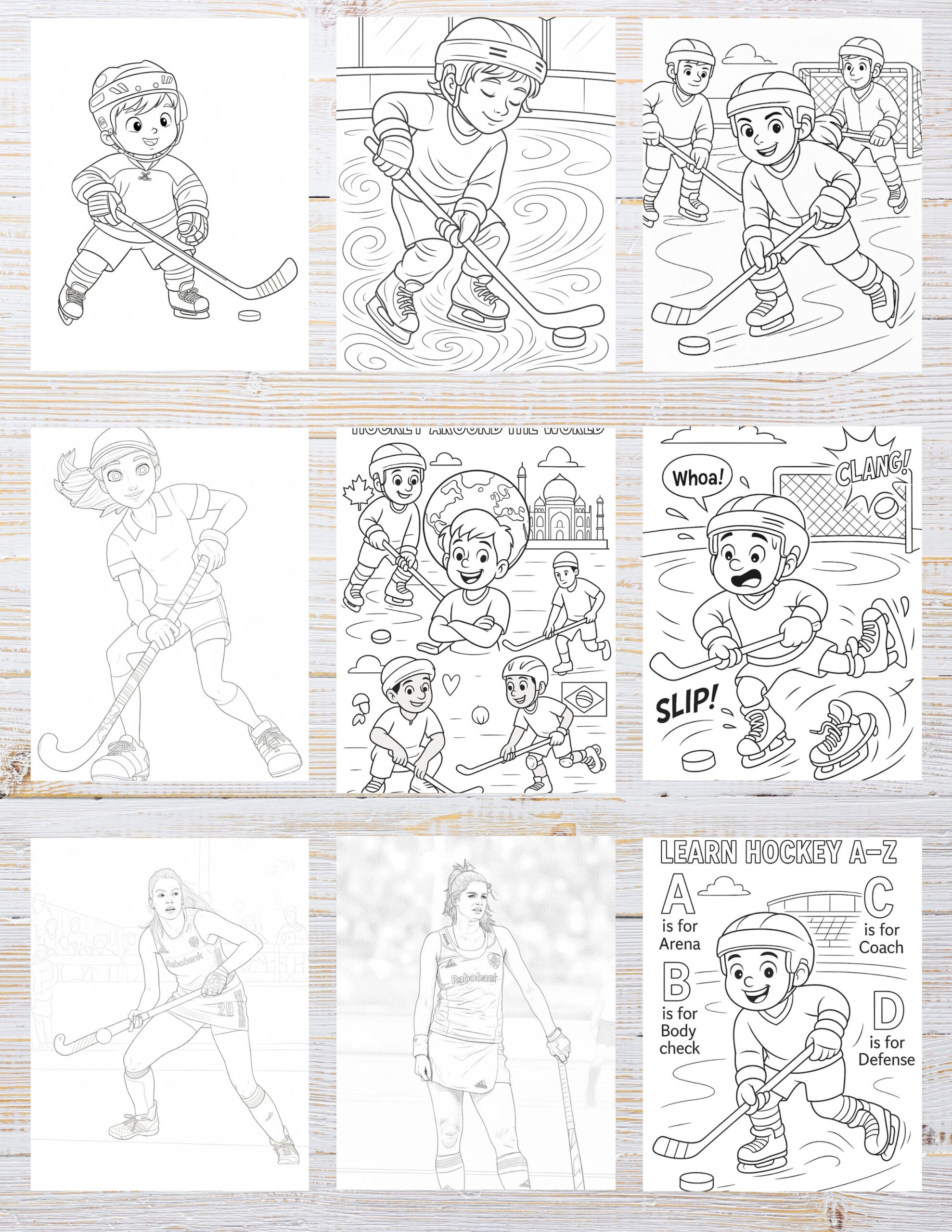 10 Free Printable Hockey Coloring Pages for Kids | Instant PDF Download 2 “Kids playing hockey outdoors coloring page.”