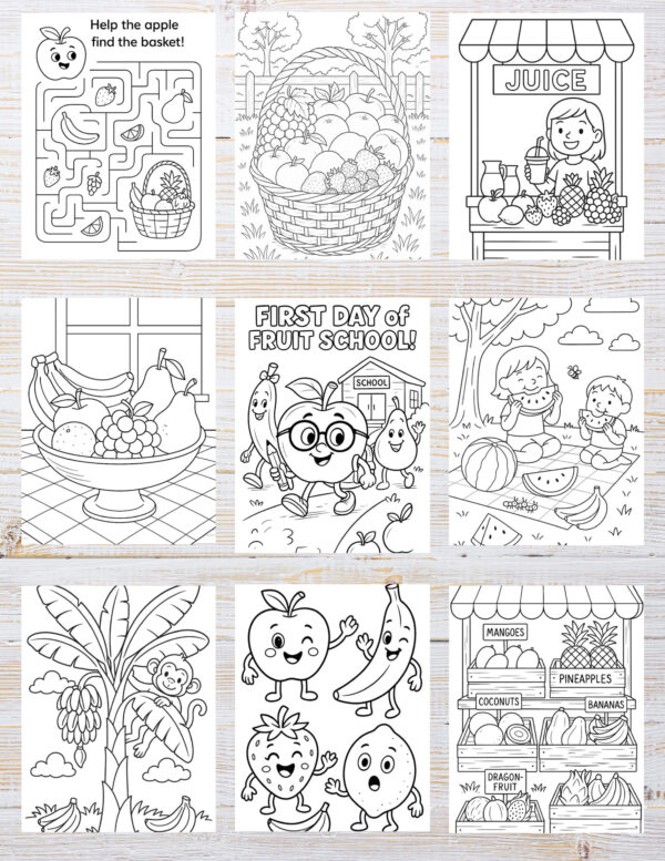 10 Free Printable Fruit Coloring Pages for Kids | Instant PDF Download