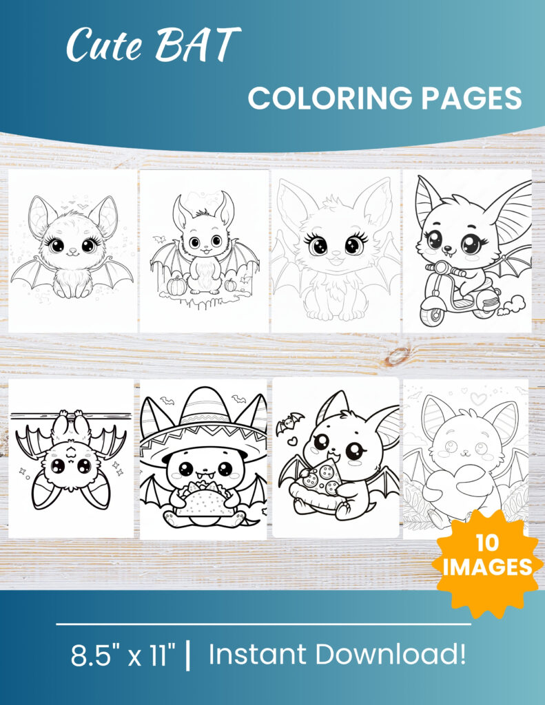 10 Cute Bat Coloring Pages Printable | Free PDF Download