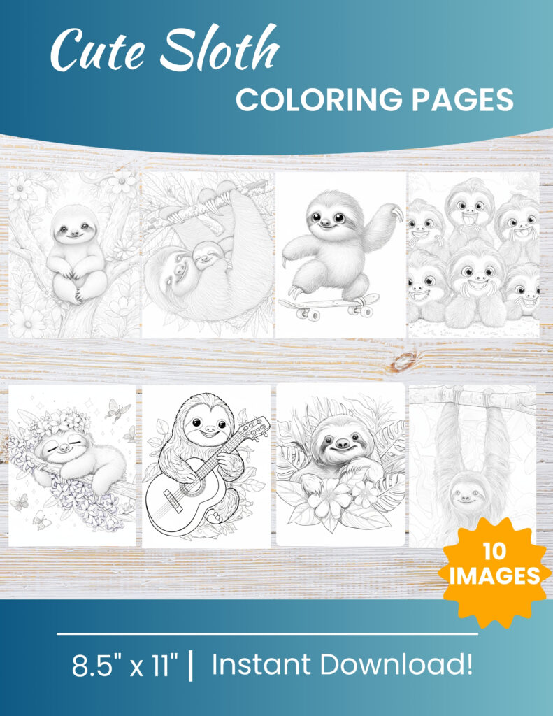 Printable Sloth Coloring Pages for Kids | 10 Free PDF Download