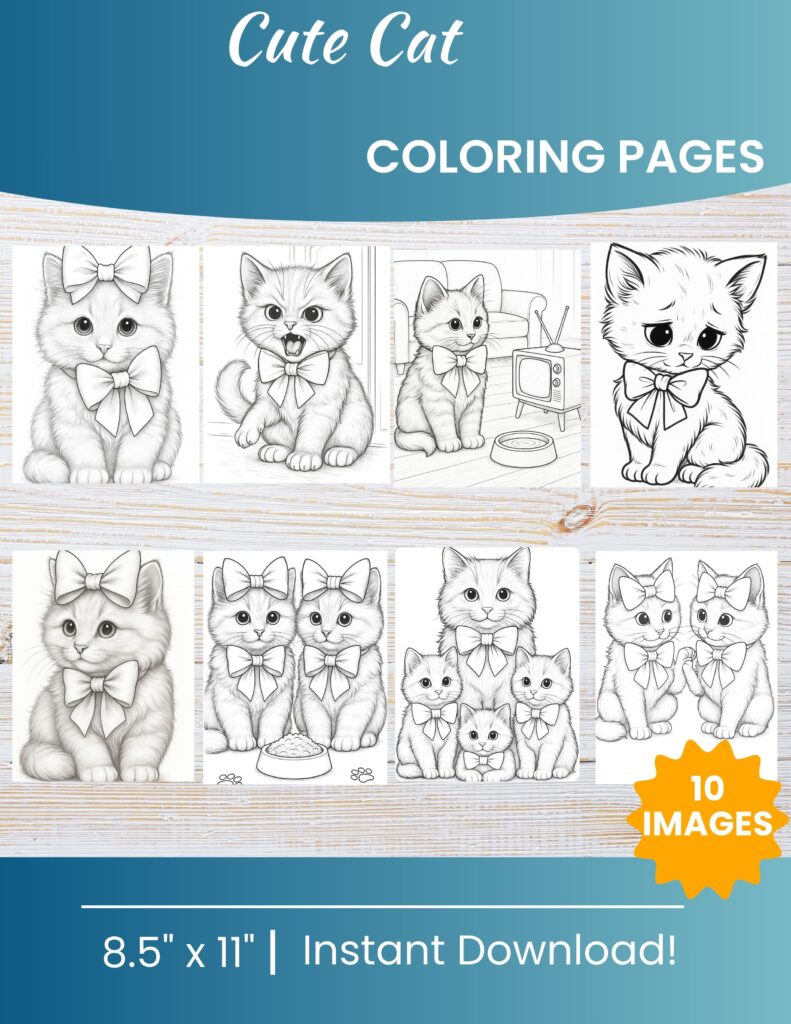 10 Printable Cute Cat Coloring Pages for Kids | Free PDF Download