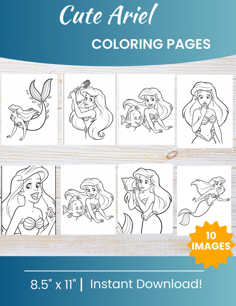 10 Free Printable Ariel coloring pages for kids | 10 PDF Download